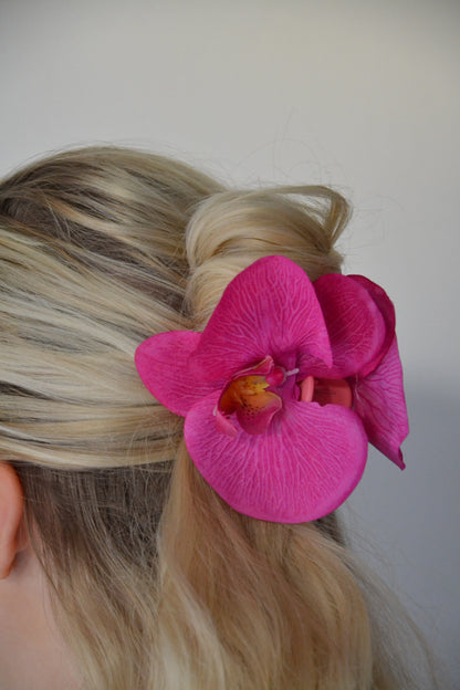 Kleine Haarklammer mit pinken Orchideen